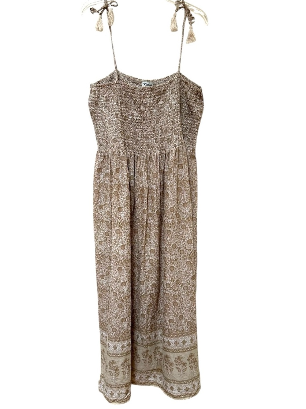 Karni Smocked Maxi Dress Spaghetti Straps Made in India 100% Cotton Size 3X